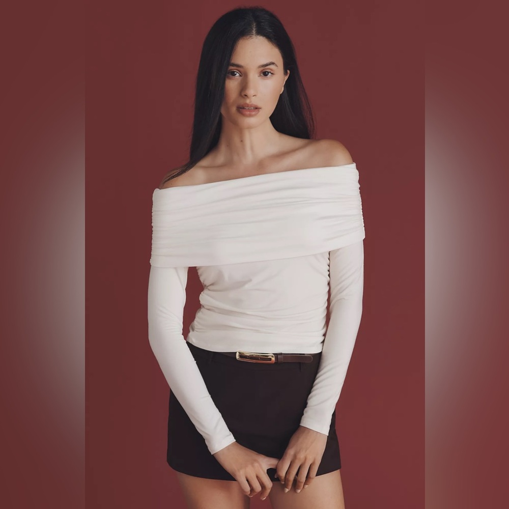 Reformation Cream Off-Shoulder Top